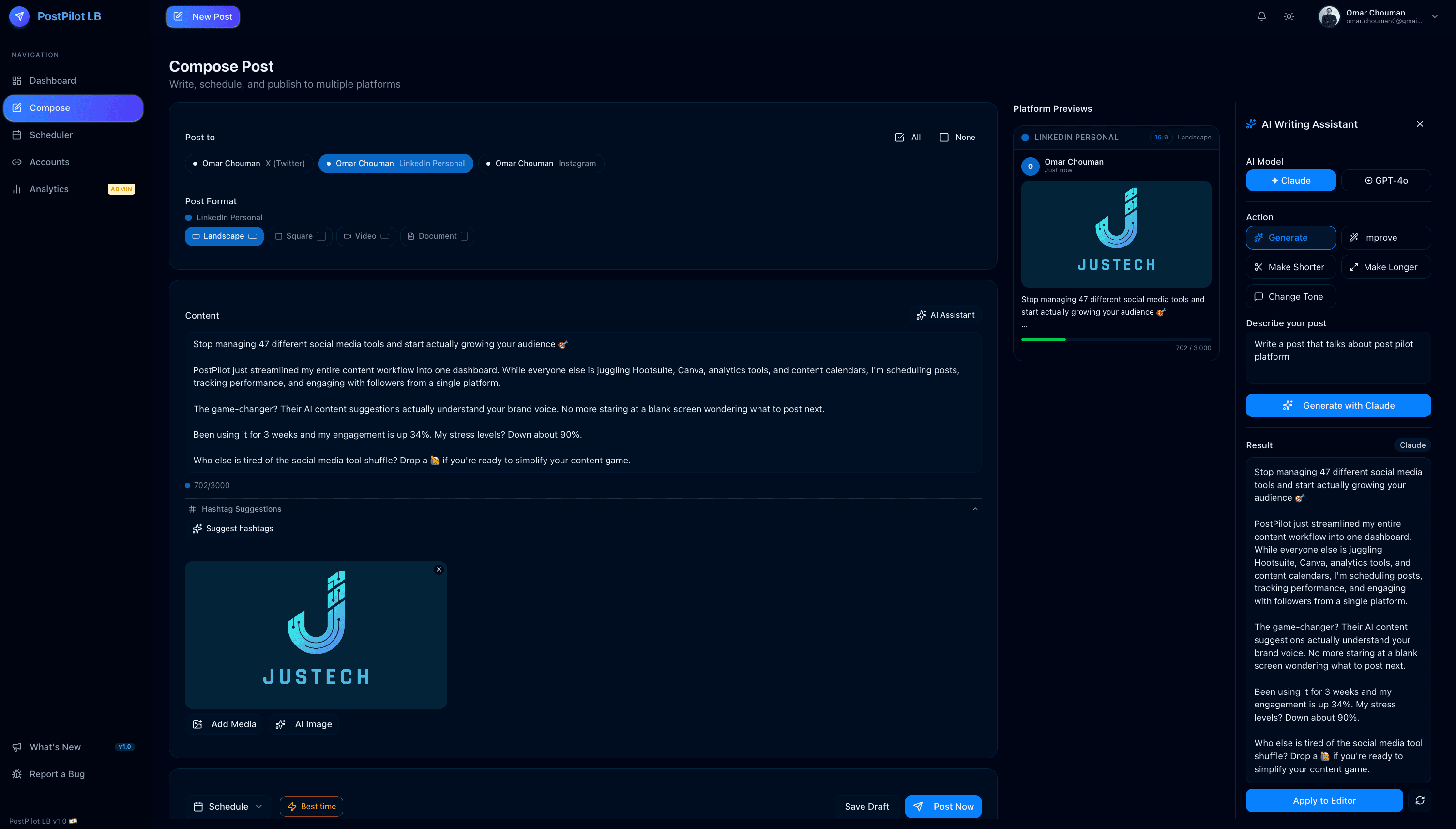 PostPilot LB dashboard